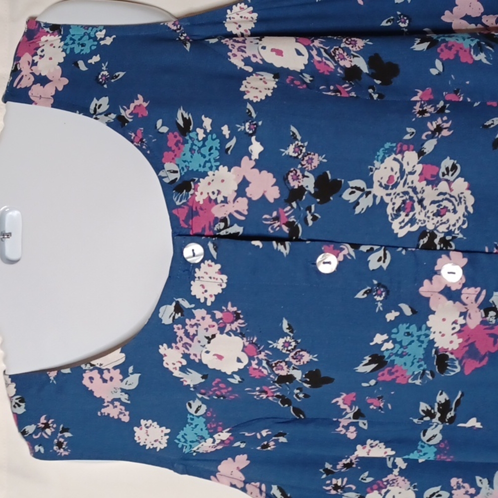 KORET Women's Blue Button Front Round Neck Sleeveless Midi Floral Dress. Size L - Picture 2 of 14